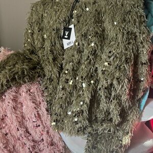 Very J Olive Green Sequin Top